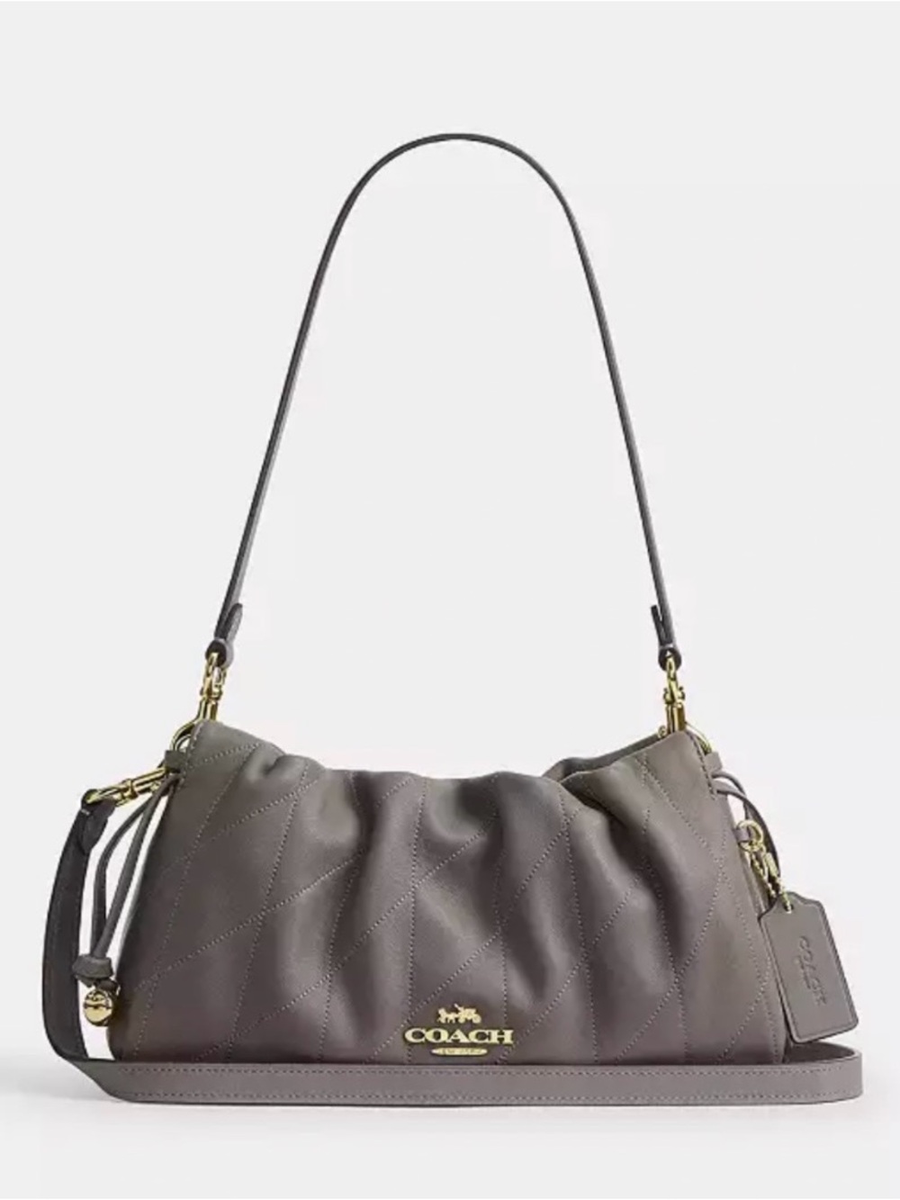 Coach Quilted Shoulder Bag in Taupe with Gold Hardware